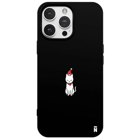 iPhone 16 Pro Max Siyah Lansman Renkli Silikon New Year Kedi Tasarımlı Premium Kılıf