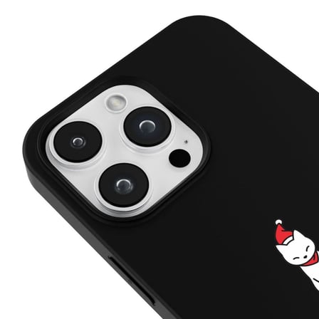 iPhone 16 Pro Max Siyah Lansman Renkli Silikon New Year Kedi Tasarımlı Premium Kılıf