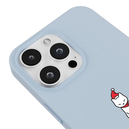 iPhone 15 Pro Max Mavi Lansman Renkli Silikon New Year Kedi Tasarımlı Premium Kılıf