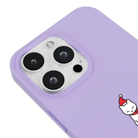 iPhone 15 Pro Max Lila Lansman Renkli Silikon New Year Kedi Tasarımlı Premium Kılıf