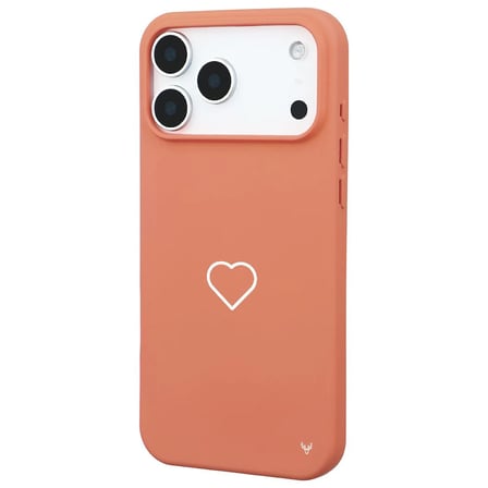 iPhone 17 Pro Max Turuncu Lansman Renkli Silikon Beyaz Kalp Desenli Kamera Korumalı Kılıf