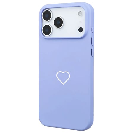 iPhone 17 Pro Lila Lansman Renkli Silikon Beyaz Kalp Desenli Kamera Korumalı Kılıf