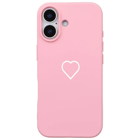 iPhone 17 Pembe Lansman Renkli Silikon Beyaz Kalp Desenli Kamera Korumalı Kılıf
