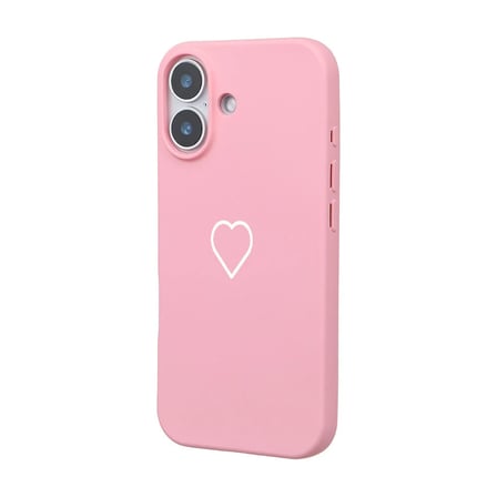 iPhone 17 Pembe Lansman Renkli Silikon Beyaz Kalp Desenli Kamera Korumalı Kılıf