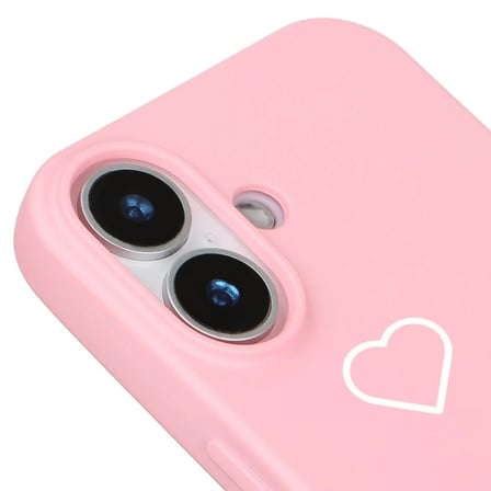 iPhone 17 Pembe Lansman Renkli Silikon Beyaz Kalp Desenli Kamera Korumalı Kılıf