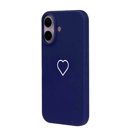 iPhone 17 Lacivert Lansman Renkli Silikon Beyaz Kalp Desenli Kamera Korumalı Kılıf