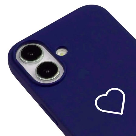 iPhone 17 Lacivert Lansman Renkli Silikon Beyaz Kalp Desenli Kamera Korumalı Kılıf