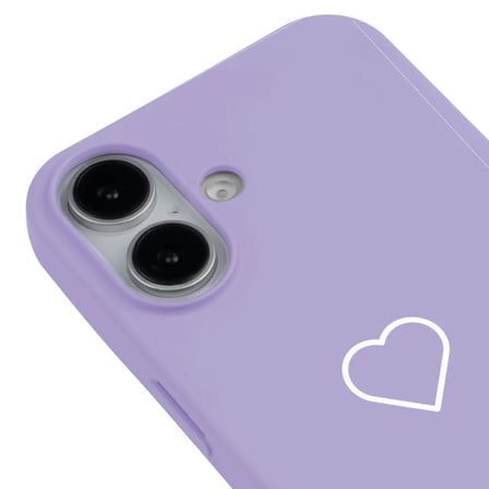 iPhone 17 Lila Lansman Renkli Silikon Beyaz Kalp Desenli Kamera Korumalı Kılıf