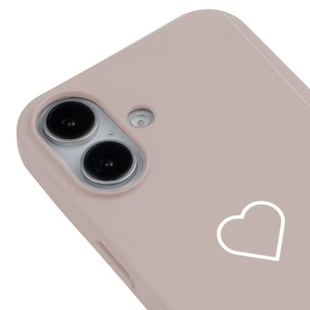 iPhone 16 Plus Pudra Lansman Renkli Silikon Beyaz Kalp Desenli Kamera Korumalı Kılıf