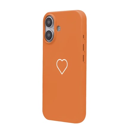 iPhone 16 Plus Turuncu Lansman Renkli Silikon Beyaz Kalp Desenli Kamera Korumalı Kılıf