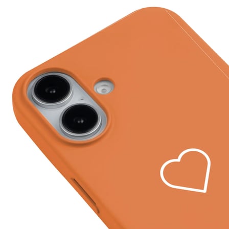iPhone 16 Plus Turuncu Lansman Renkli Silikon Beyaz Kalp Desenli Kamera Korumalı Kılıf