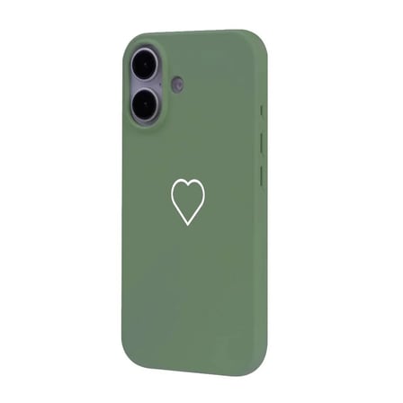 iPhone 16 Plus Yeşil Lansman Renkli Silikon Beyaz Kalp Desenli Kamera Korumalı Kılıf