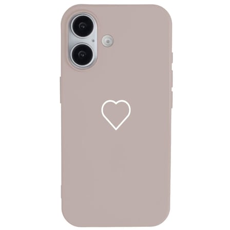 iPhone 16 Pudra Lansman Renkli Silikon Beyaz Kalp Desenli Kamera Korumalı Kılıf