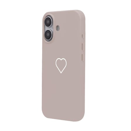 iPhone 16 Pudra Lansman Renkli Silikon Beyaz Kalp Desenli Kamera Korumalı Kılıf