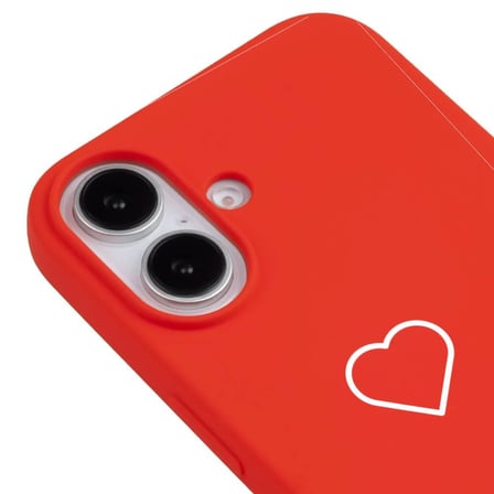 iPhone 16 Kırmızı Lansman Renkli Silikon Beyaz Kalp Desenli Kamera Korumalı Kılıf