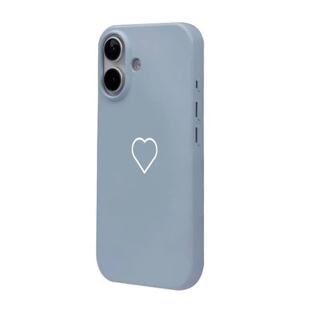 iPhone 16 Mavi Lansman Renkli Silikon Beyaz Kalp Desenli Kamera Korumalı Kılıf