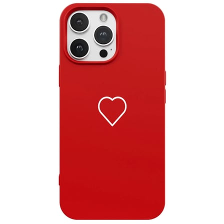 iPhone 16 Pro Max Kırmızı Lansman Renkli Silikon Beyaz Kalp Desenli Kamera Korumalı Kılıf