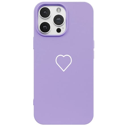 iPhone 16 Pro Max Lila Lansman Renkli Silikon Beyaz Kalp Desenli Kamera Korumalı Kılıf