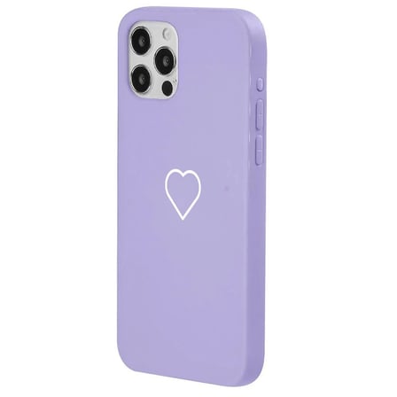iPhone 16 Pro Max Lila Lansman Renkli Silikon Beyaz Kalp Desenli Kamera Korumalı Kılıf