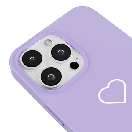 iPhone 16 Pro Max Lila Lansman Renkli Silikon Beyaz Kalp Desenli Kamera Korumalı Kılıf