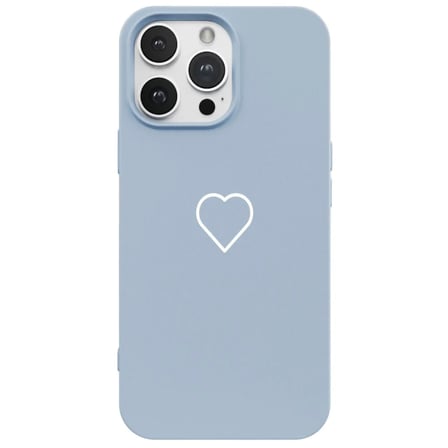 iPhone 16 Pro Max Mavi Lansman Renkli Silikon Beyaz Kalp Desenli Kamera Korumalı Kılıf