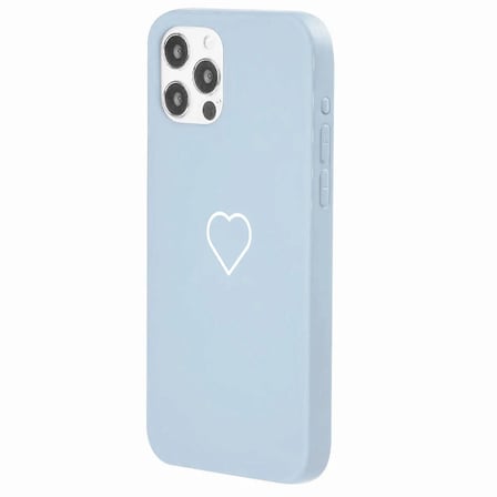 iPhone 16 Pro Max Mavi Lansman Renkli Silikon Beyaz Kalp Desenli Kamera Korumalı Kılıf
