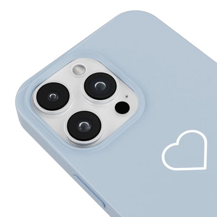 iPhone 16 Pro Max Mavi Lansman Renkli Silikon Beyaz Kalp Desenli Kamera Korumalı Kılıf