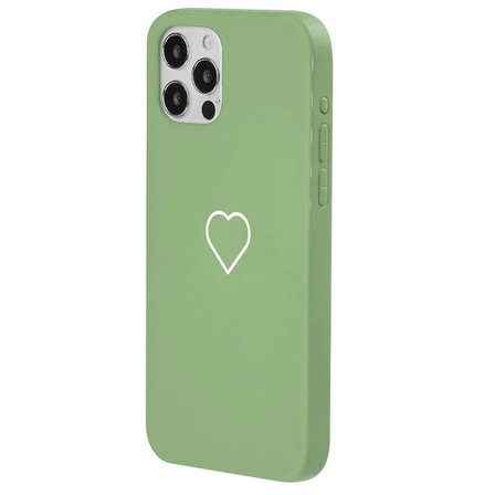 iPhone 15 Pro Yeşil Lansman Renkli Silikon Beyaz Kalp Desenli Kamera Korumalı Kılıf