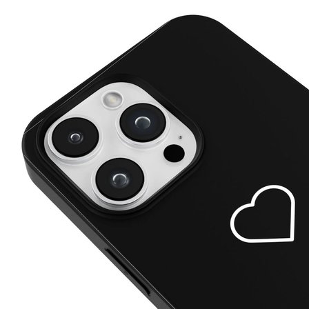 iPhone 14 Pro Max Siyah Lansman Renkli Silikon Beyaz Kalp Desenli Kamera Korumalı Kılıf