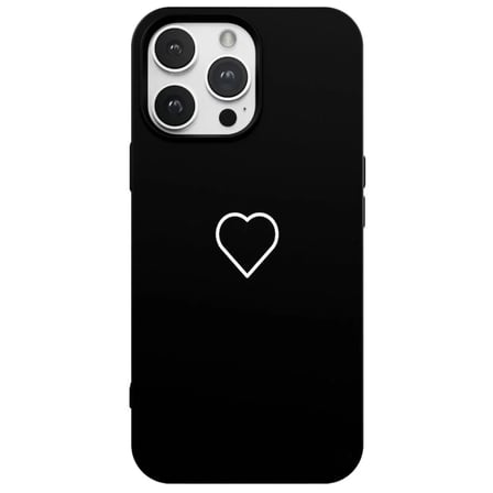 iPhone 14 Pro Siyah Lansman Renkli Silikon Beyaz Kalp Desenli Kamera Korumalı Kılıf