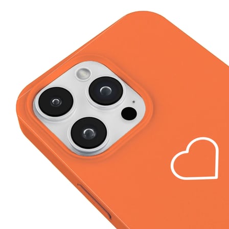 iPhone 13 Pro Max Turuncu Lansman Renkli Silikon Beyaz Kalp Desenli Kamera Korumalı Kılıf