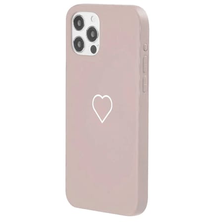 iPhone 12 Pro Max Pudra Lansman Renkli Silikon Beyaz Kalp Desenli Kamera Korumalı Kılıf