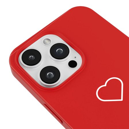 iPhone 12 Pro Max Kırmızı Lansman Renkli Silikon Beyaz Kalp Desenli Kamera Korumalı Kılıf