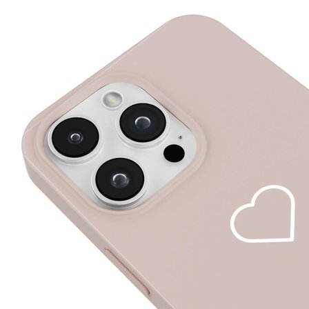 iPhone 11 Pro Max Pudra Lansman Renkli Silikon Beyaz Kalp Desenli Kamera Korumalı Kılıf