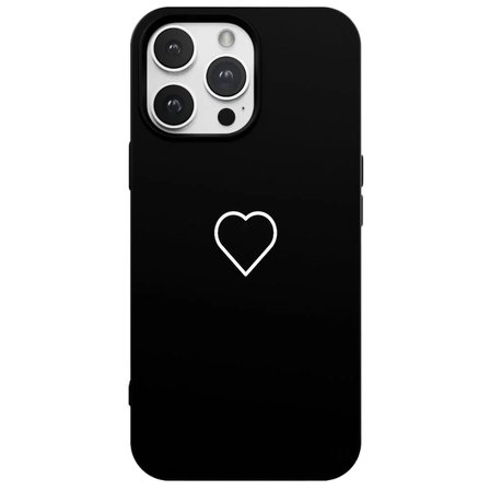 iPhone 11 Pro Max Siyah Lansman Renkli Silikon Beyaz Kalp Desenli Kamera Korumalı Kılıf