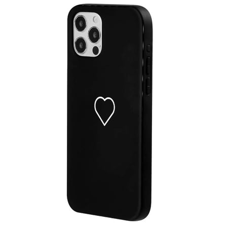 iPhone 11 Pro Siyah Lansman Renkli Silikon Beyaz Kalp Desenli Kamera Korumalı Kılıf