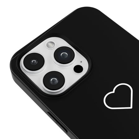 iPhone 11 Pro Siyah Lansman Renkli Silikon Beyaz Kalp Desenli Kamera Korumalı Kılıf