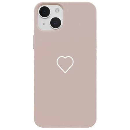 iPhone 15 Plus Pudra Lansman Renkli Silikon Beyaz Kalp Desenli Kamera Korumalı Kılıf