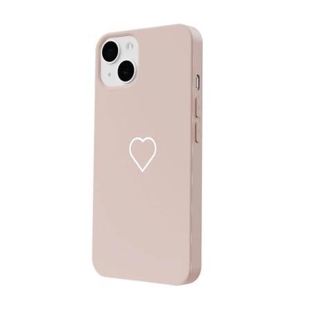 iPhone 15 Plus Pudra Lansman Renkli Silikon Beyaz Kalp Desenli Kamera Korumalı Kılıf
