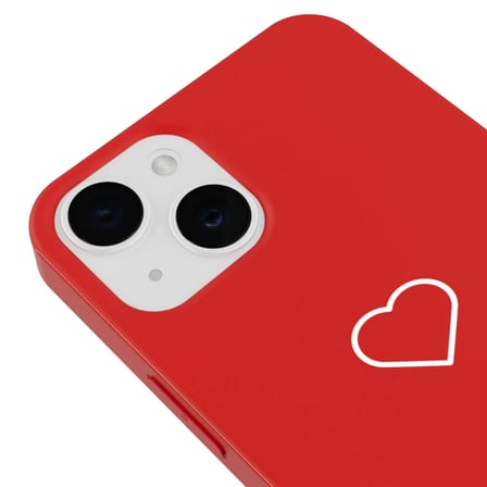 iPhone 15 Plus Kırmızı Lansman Renkli Silikon Beyaz Kalp Desenli Kamera Korumalı Kılıf