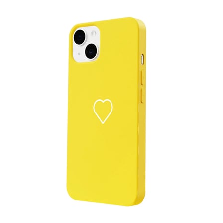 iPhone 15 Plus Sarı Lansman Renkli Silikon Beyaz Kalp Desenli Kamera Korumalı Kılıf
