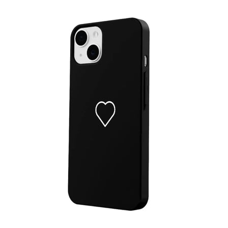 iPhone 14 Plus Siyah Lansman Renkli Silikon Beyaz Kalp Desenli Kamera Korumalı Kılıf