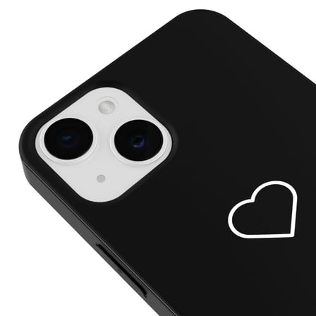 iPhone 14 Plus Siyah Lansman Renkli Silikon Beyaz Kalp Desenli Kamera Korumalı Kılıf
