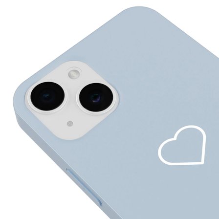 iPhone 13 Mavi Lansman Renkli Silikon Beyaz Kalp Desenli Kamera Korumalı Kılıf