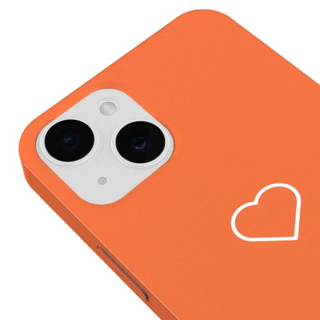 iPhone 13 Mini Turuncu Lansman Renkli Silikon Beyaz Kalp Desenli Kamera Korumalı Kılıf