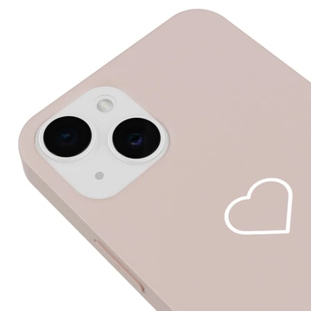 iPhone 15 Pudra Lansman Renkli Silikon Beyaz Kalp Desenli Kamera Korumalı Kılıf