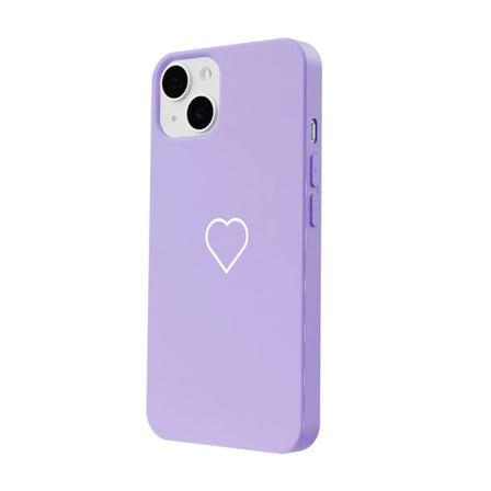 iPhone 15 Lila Lansman Renkli Silikon Beyaz Kalp Desenli Kamera Korumalı Kılıf
