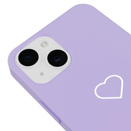 iPhone 15 Lila Lansman Renkli Silikon Beyaz Kalp Desenli Kamera Korumalı Kılıf