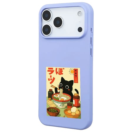 iPhone 17 Pro Lila Lansman Renkli Silikon Black Cat Tasarımlı Telefon Kılıfı