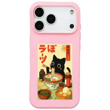 iPhone 17 Pro Pembe Lansman Renkli Silikon Black Cat Tasarımlı Telefon Kılıfı